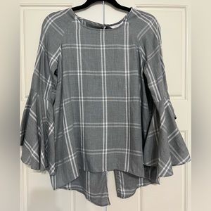NWT LC Lauren Conrad Plaid 3/4 Length Bell Sleeve Top